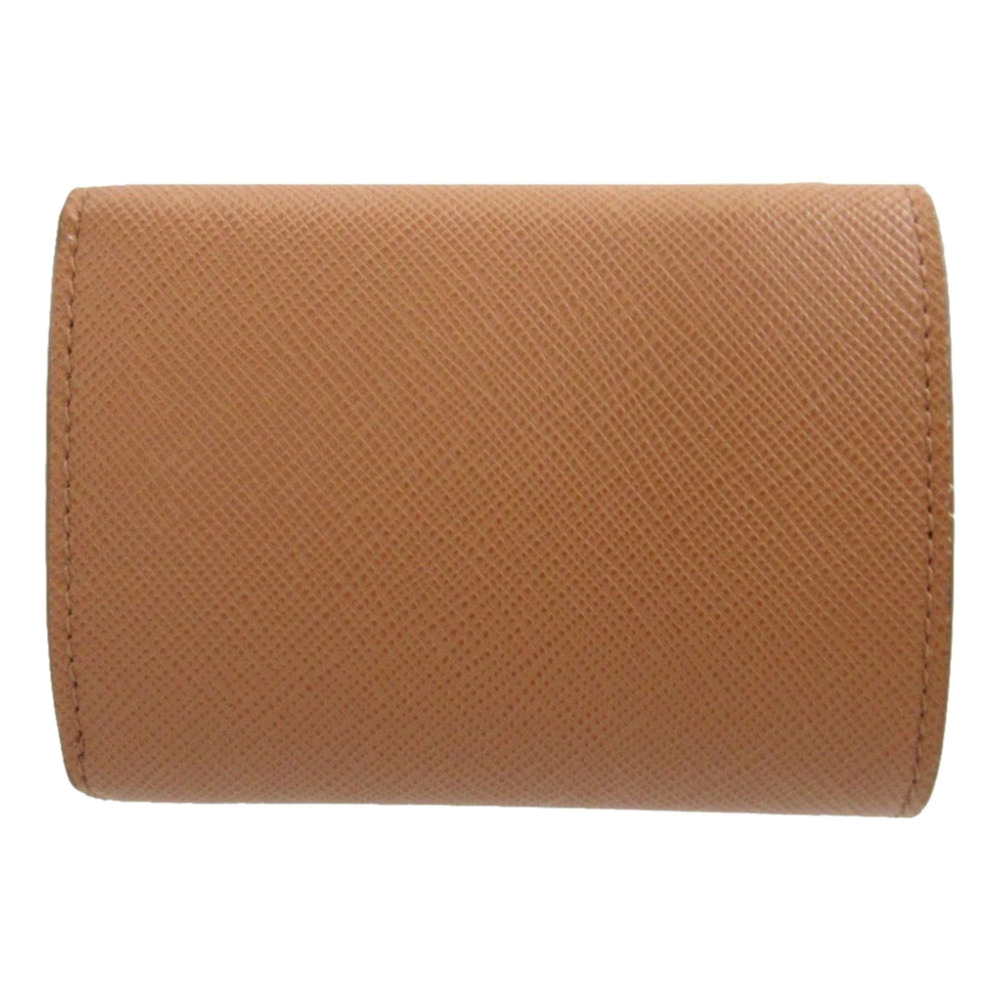 Prada Saffiano Leather Trifold Wallet Enamel Triangle Logo Natural